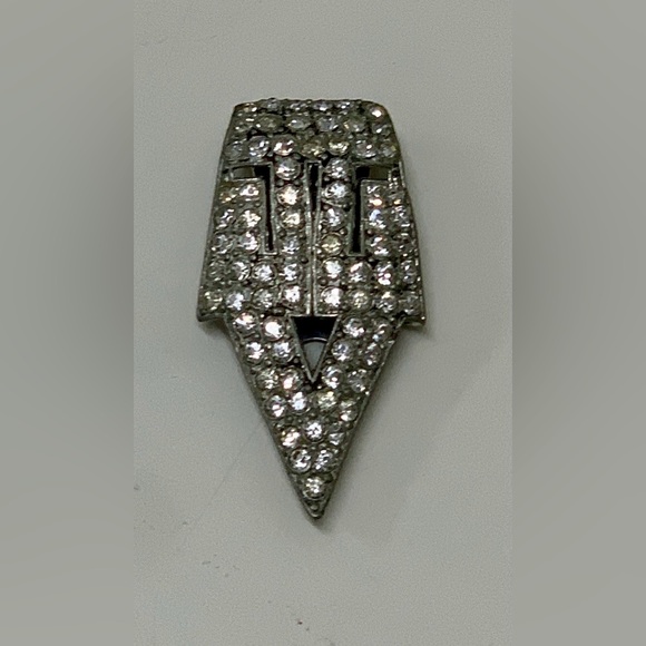 Mid Century Vintage Art Deco Silver Tone Rhinestone Clip On Brooch - Picture 1 of 16